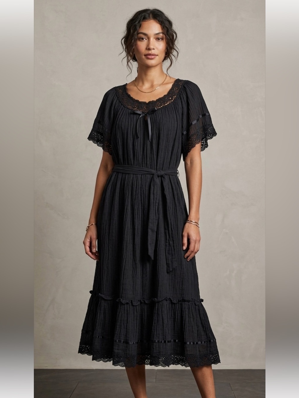Vintage ROPA California Faded Black Pure Cotton Boho Patio Dress Size XL